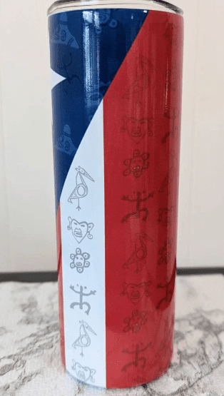 Side view of Puerto Rican Flag stainless steel 20 oz tumbler.