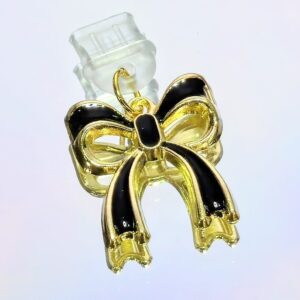 Black and gold bow USB-C charm, elegant phone dust plug accessory
