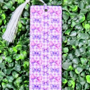 Pink & Purple Bows Metal Bookmark with Tassel – Double Sided