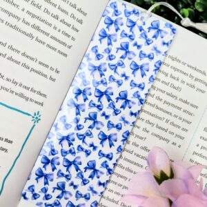 Blue Bows Metal Bookmark with Tassel – Double Sided