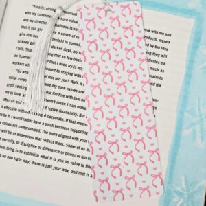 Pink Bows Bookmark - Double-Sided with White Tassel