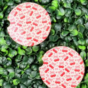 Cherries with Bows Car Coasters - MDF with Cork Backing (Set of 2)