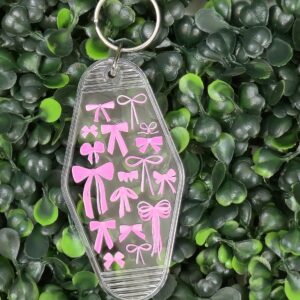 Varied Pink Bows Acrylic Motel Keychain - Clear Retro Tag